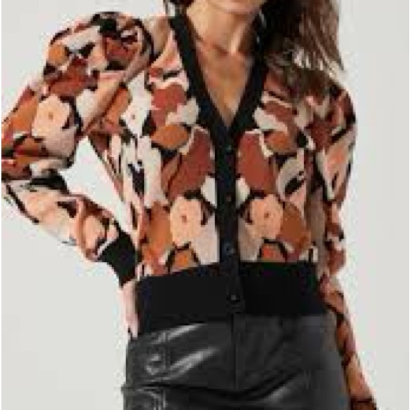 Astr Sweaters - Astr Black and Brown Ruby Cardigan